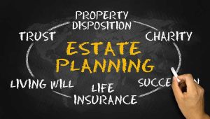 Estate Planning Goals Illustration: property disposition, charity, life insurance, living will, trust, succession planning