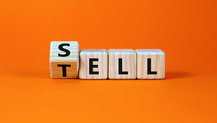 Blocks spelling sell and tell as in story selling and telling